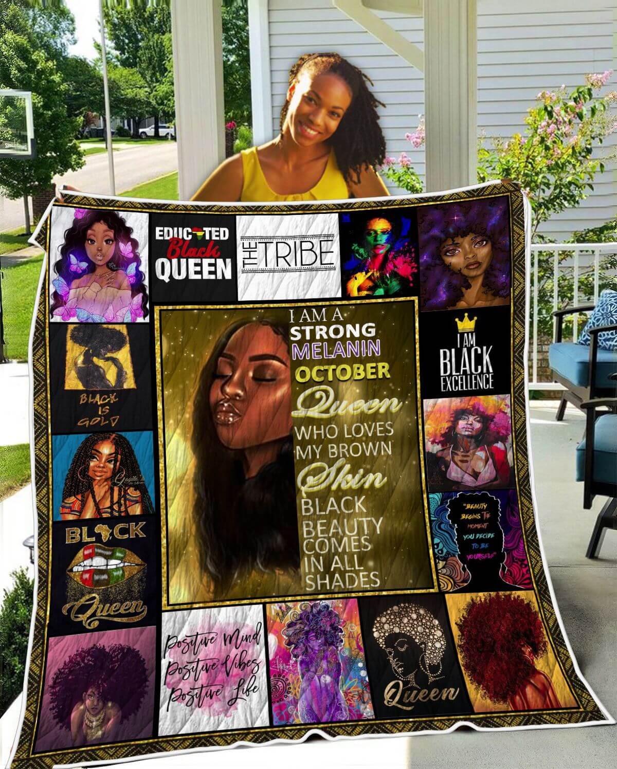 African American Quilts I Am A Strong Melanin October Black Queen Quilt Pretty Black Woman With Afro African Style Gift Idea