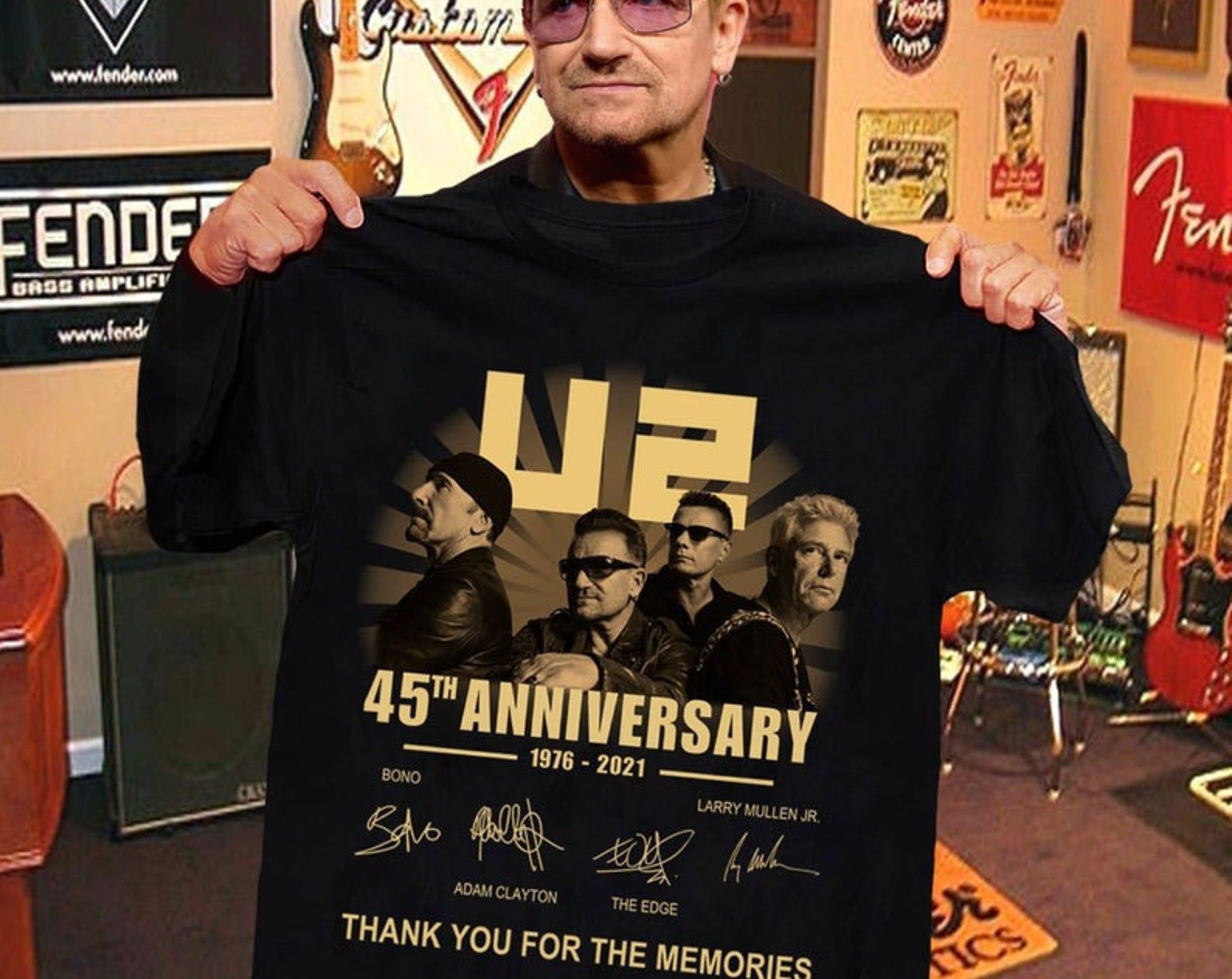 U2 Rock Band 45Th Anniversary 1976-2021 Signatures Thank You For The Memories Shirt