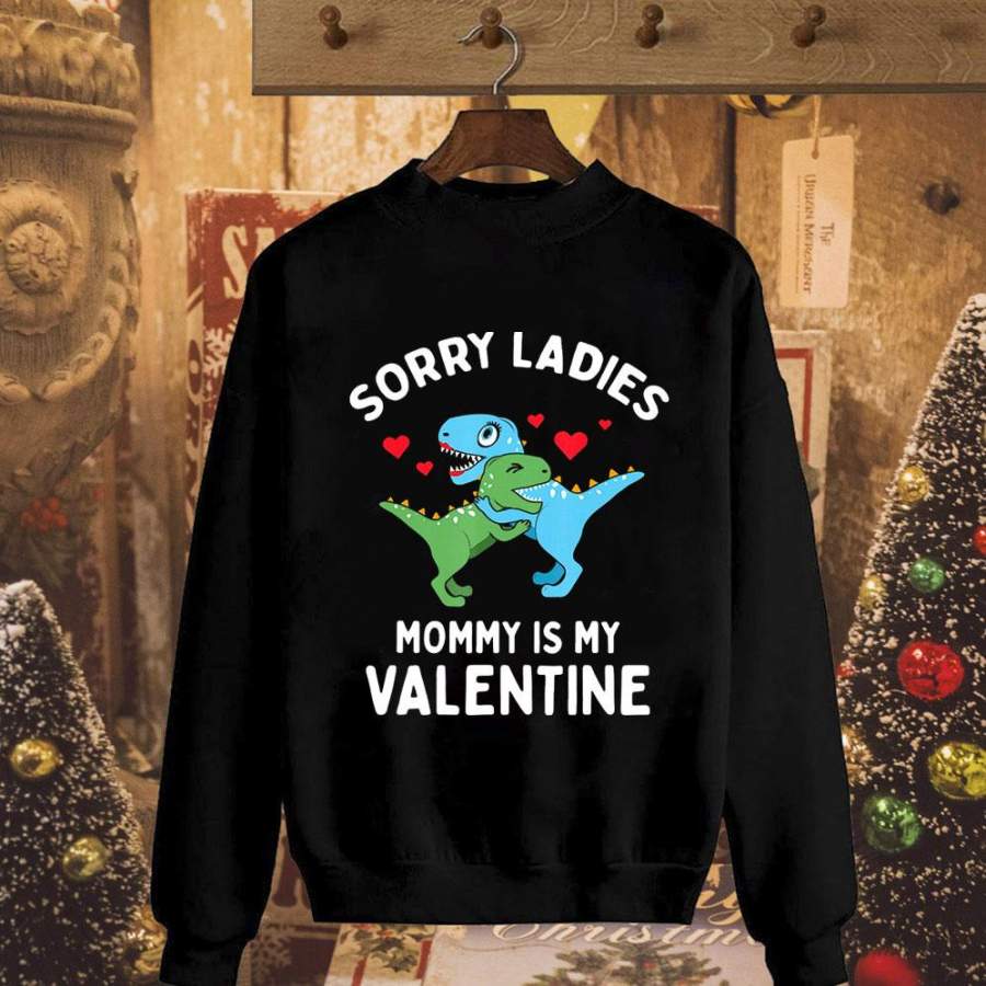 Valentine dinosaur family sorry ladies mommy is my valentine happy time hug lovers black sweatshirt for men and women S-5XL