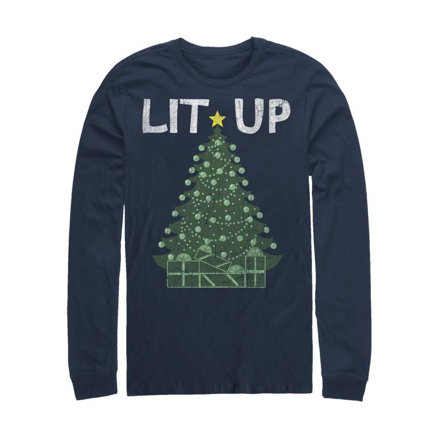 Lost Gods Men’s Christmas Lit Up Tree  Long Sleeve Shirt