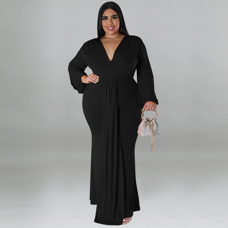 5XL 4XL Plus Size Dress Women Clothes V Neck Long Sleeve Robes Autumn Fashion Solid Elegant Streetwear Casual Oversize Dresses alx