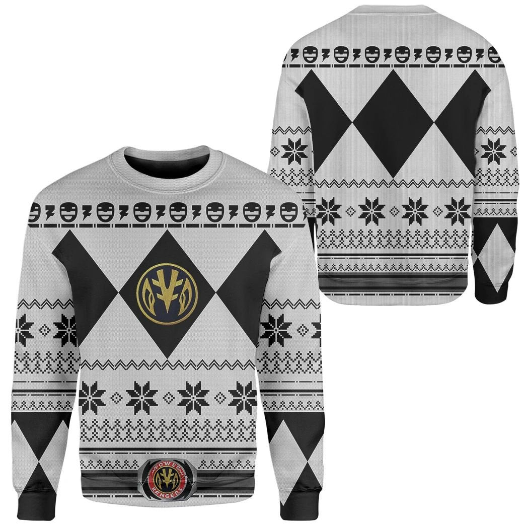 Unifinz Power Rangers Ugly Sweater Mighty Morphin White Power Rangers Sweater 2022