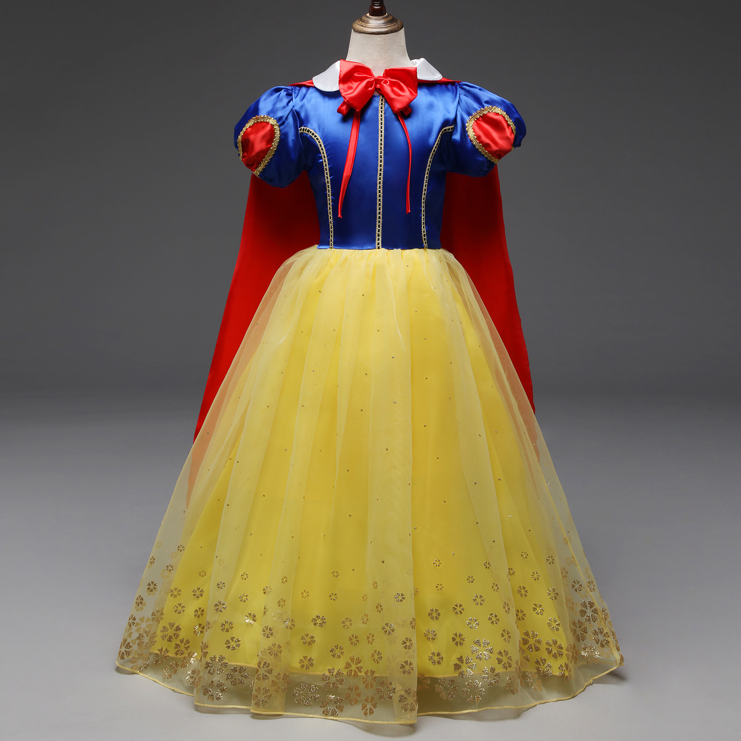 2019 New Children Snow White Cosplay Girl Princess Dress with Long Cape Birthday Tutu Dress Christmas Halloween Party Costume alx