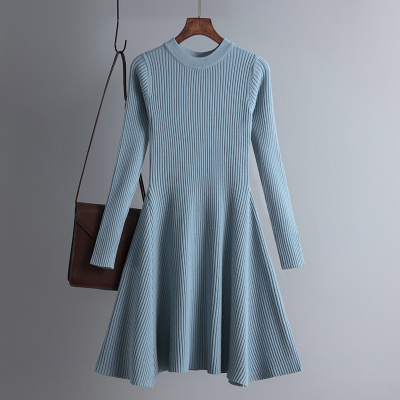 SINGREINY Winter 2022 Dress Knitted Women Solid Long Sleeves O Neck Home Casual Gentle Ladies A Line Sweater Slim Dresses alx