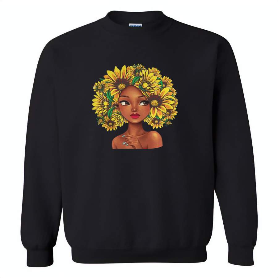 Black girl has natural sunflower hair, sunflower lover – Gildan Crewneck Sweatshirt