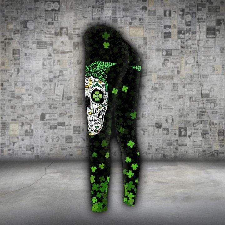 Mothers Day Gifts Leopard Skull Irish happy St Patricks Day Hoodie Legging 3D V