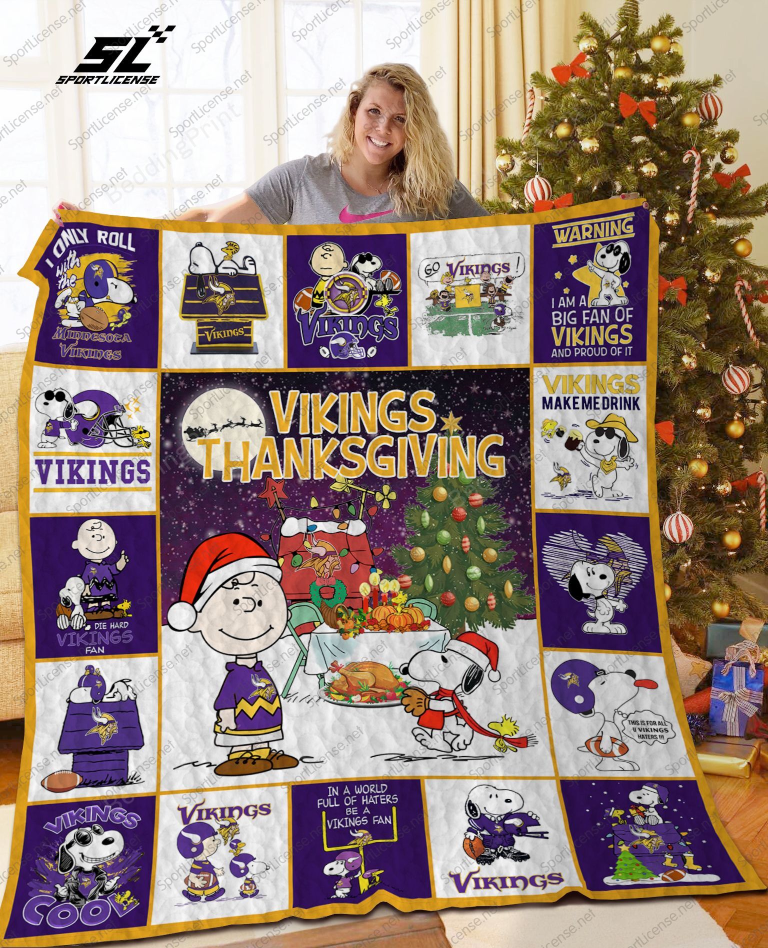 Minnesota Vikings Snoopy Quilt Blanket