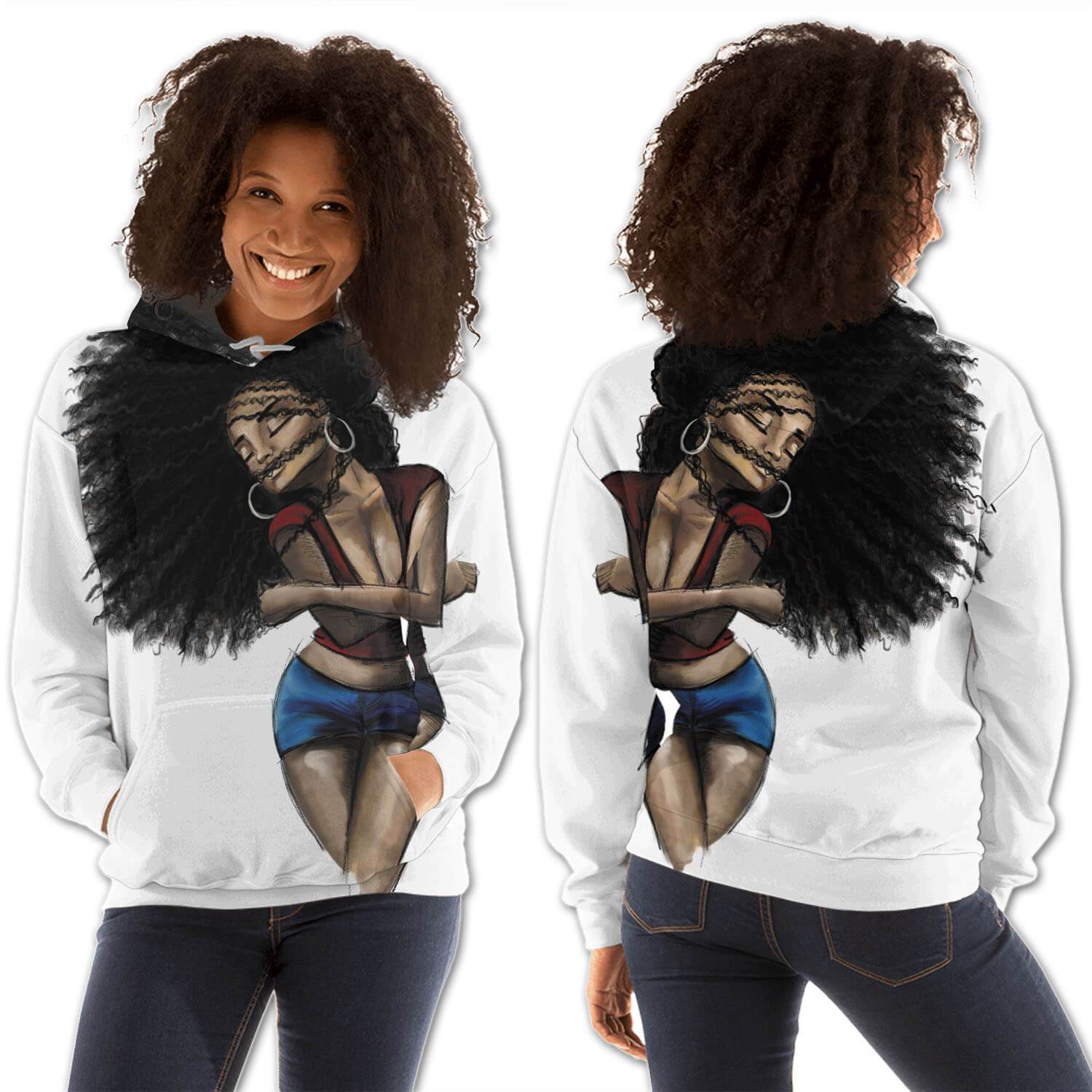 African American Hoodies Pretty Girl With Afro All Over Print Womens Hooded Sweatshirt African Print Styles BPS71742