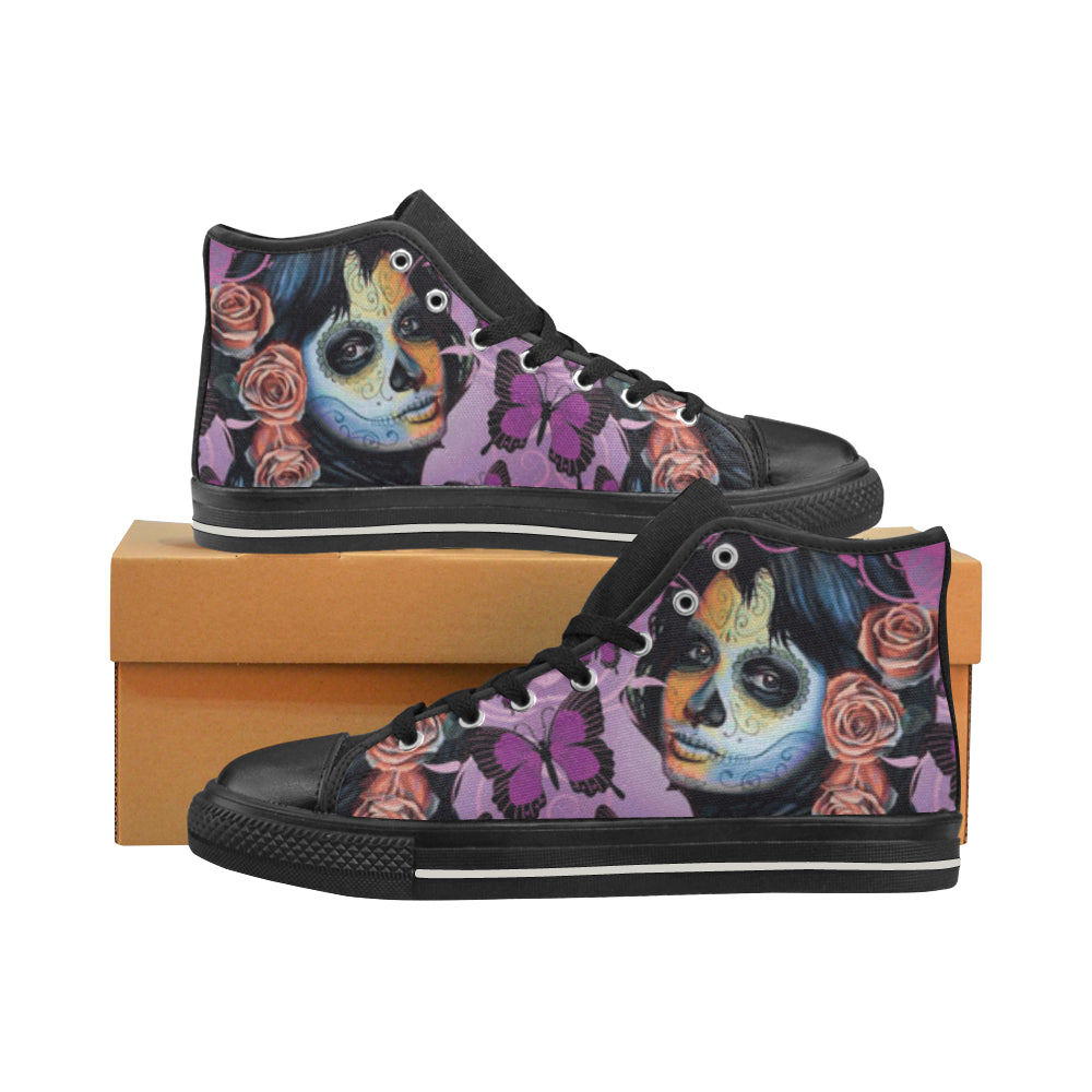 Sugar Skull Candy V1 Black Men’s Classic High Top Canvas Shoes