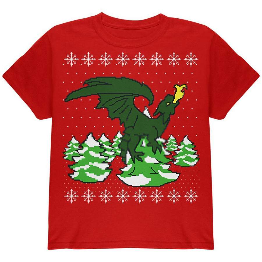 Ugly Christmas Sweater Dragon Winter Youth T Shirt