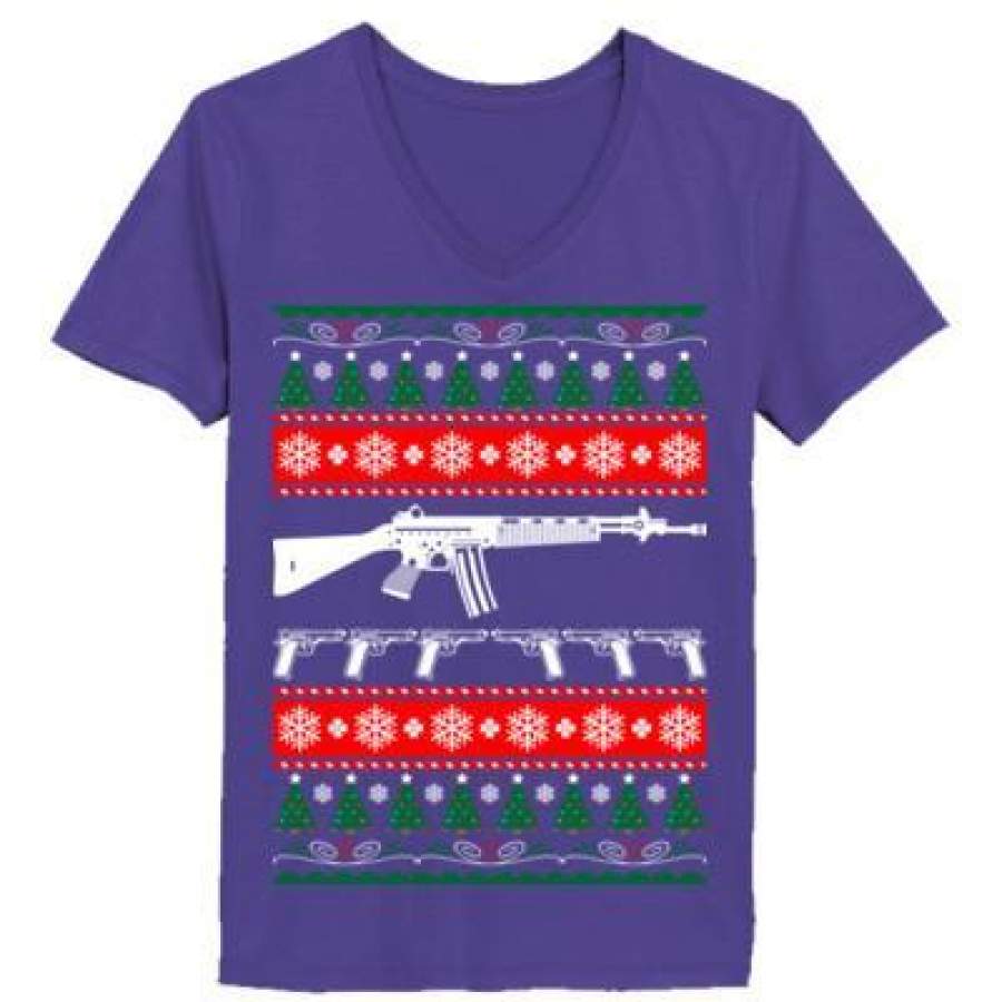 AGR AR 15 Christmas Ugly Sweater – Ladies’ V-Neck T-Shirt