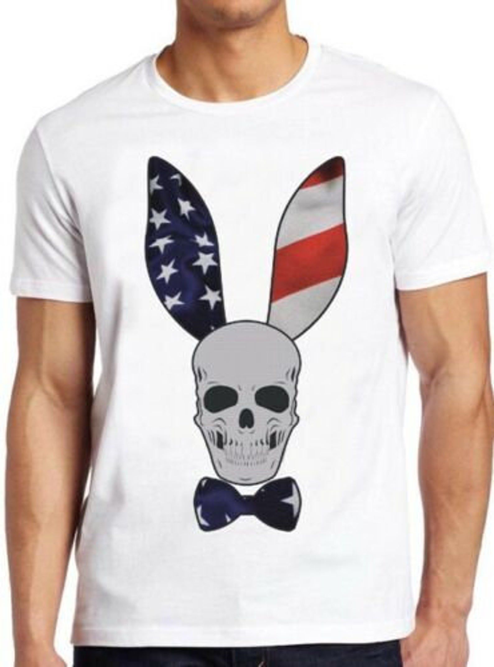 Skull Bunny T Shirt Usa Flag America Motorbike Vintage Funny Cool Gift Tee 165