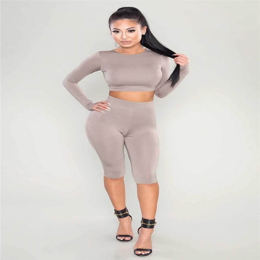 2018 Fashion Womens Tracksuits 2 pieces Sets Sexy Slim Fitness Long Sleeve O-Neck Crop Top and Elastic Pants Workout Suits