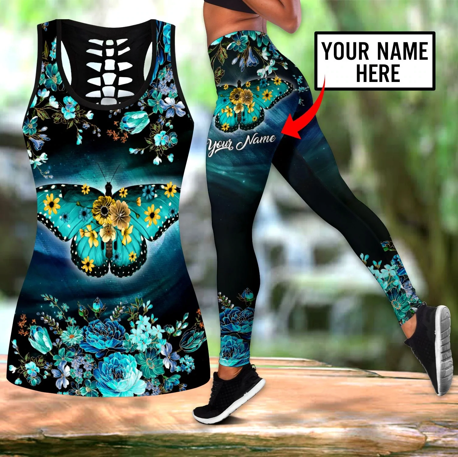 Women’S Legging Sets, Personalized Butterfly Legging + Hollow Tank Combo, Tank Top Women