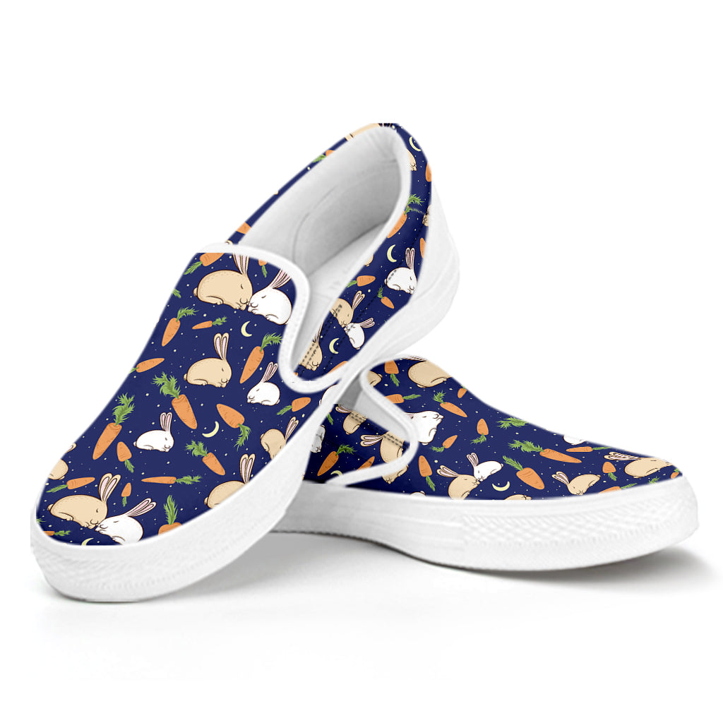 Carrot And Rabbit Pattern Print White Slip On Shoes