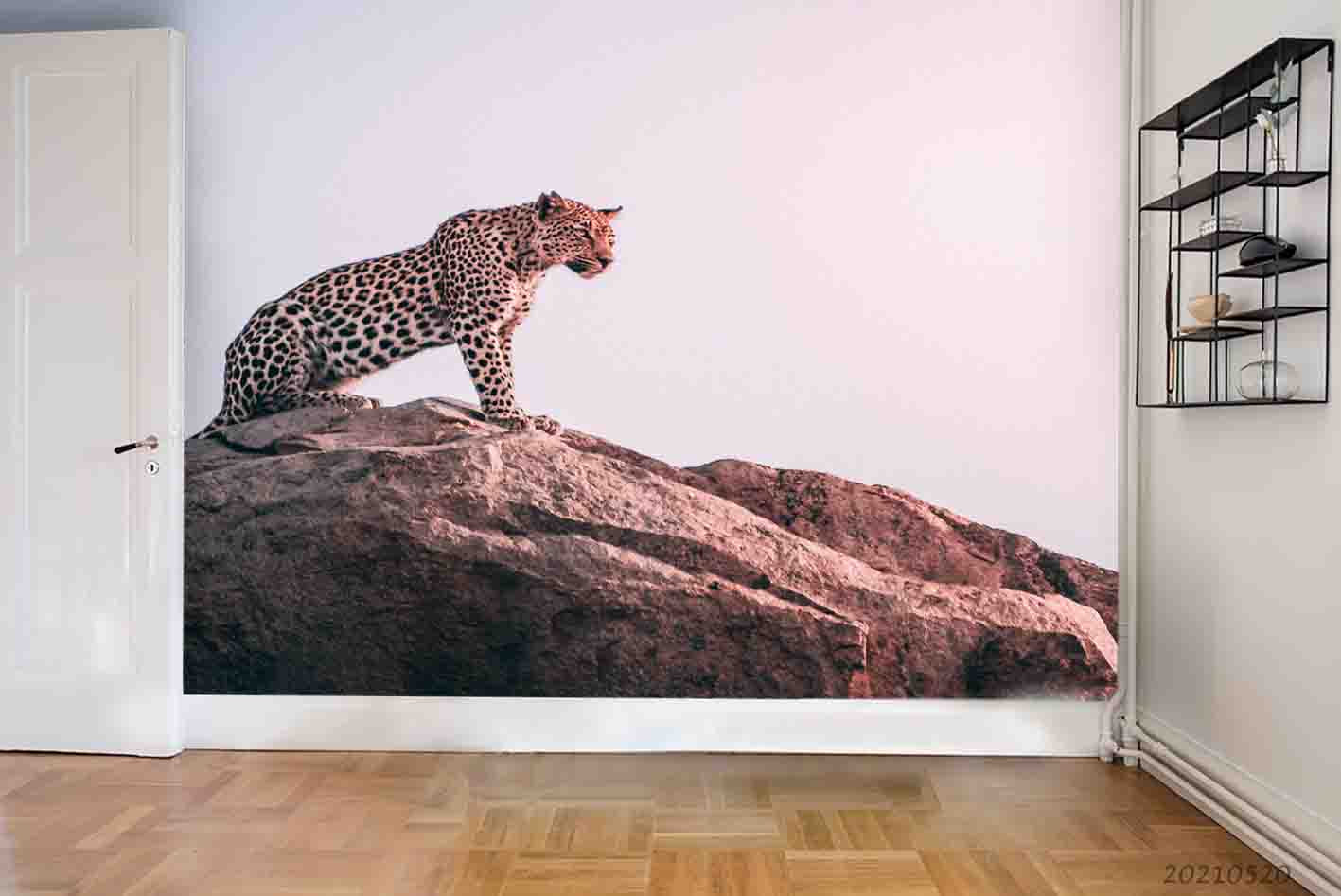 3D Rock Animal Leopard Wall Mural Wallpaper Lqh 222