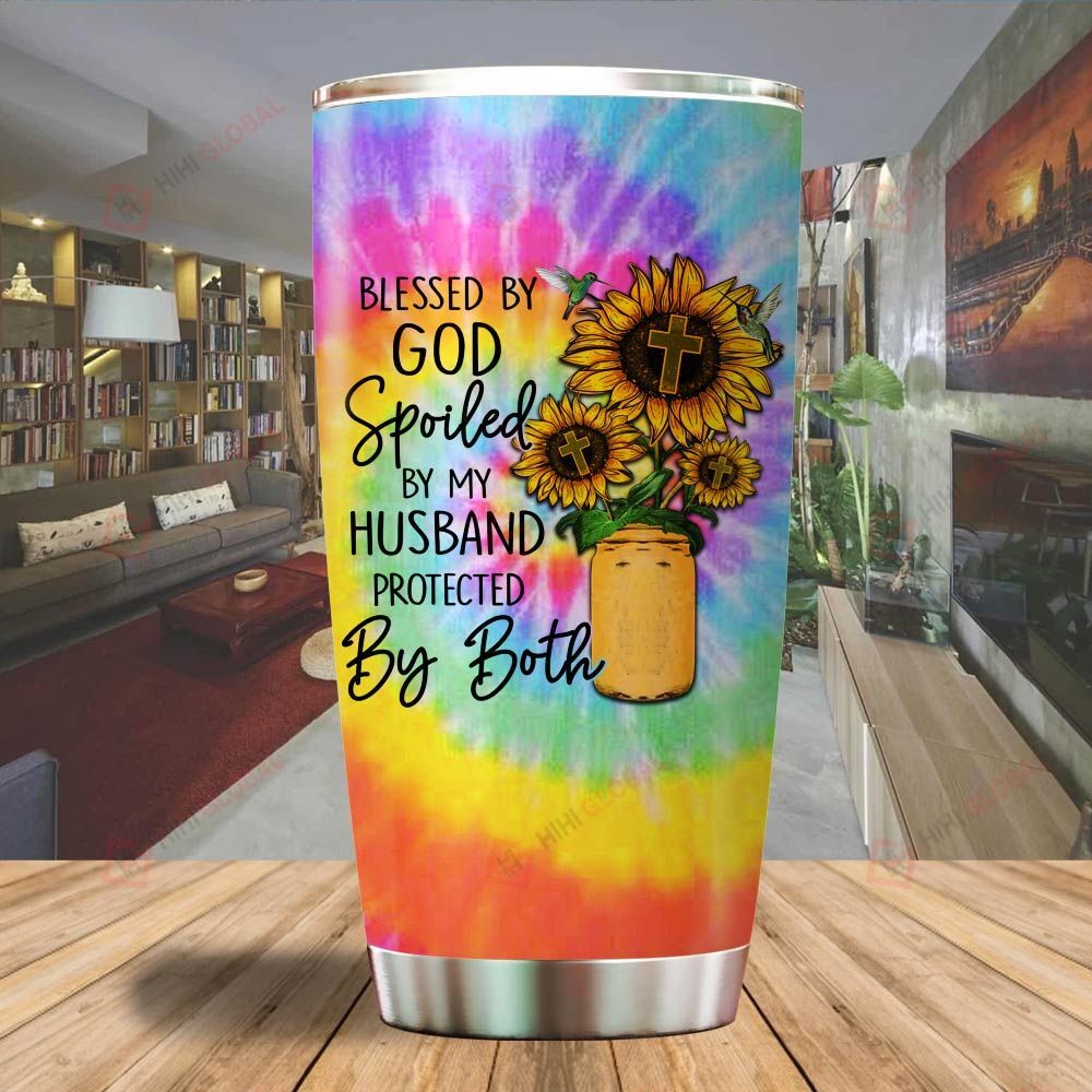 A Blessed By God Spoiled By My Husband Sunflower Jesus Tumbler All Over Printed Shirts Dh051314