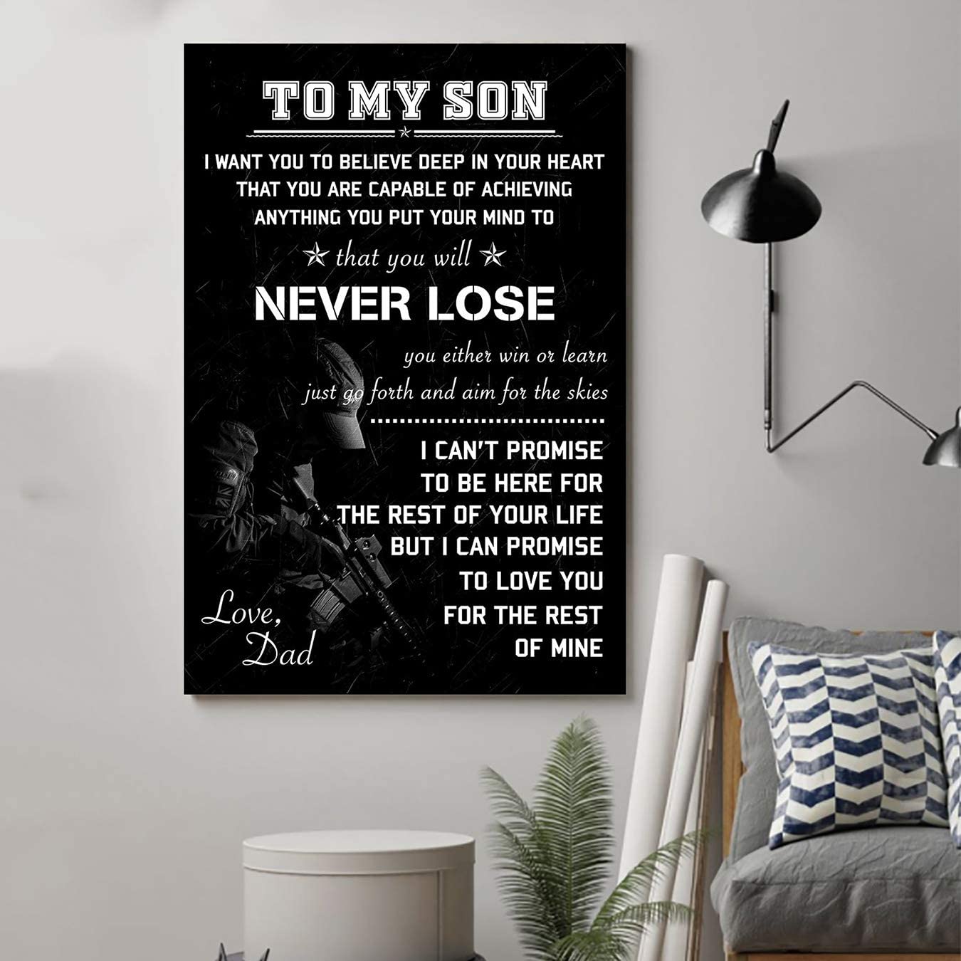 Command Strips Wall Decor -Poster for Room Aesthetic – Hn155 Police Swat Poster – Dad to Son – Never Lose