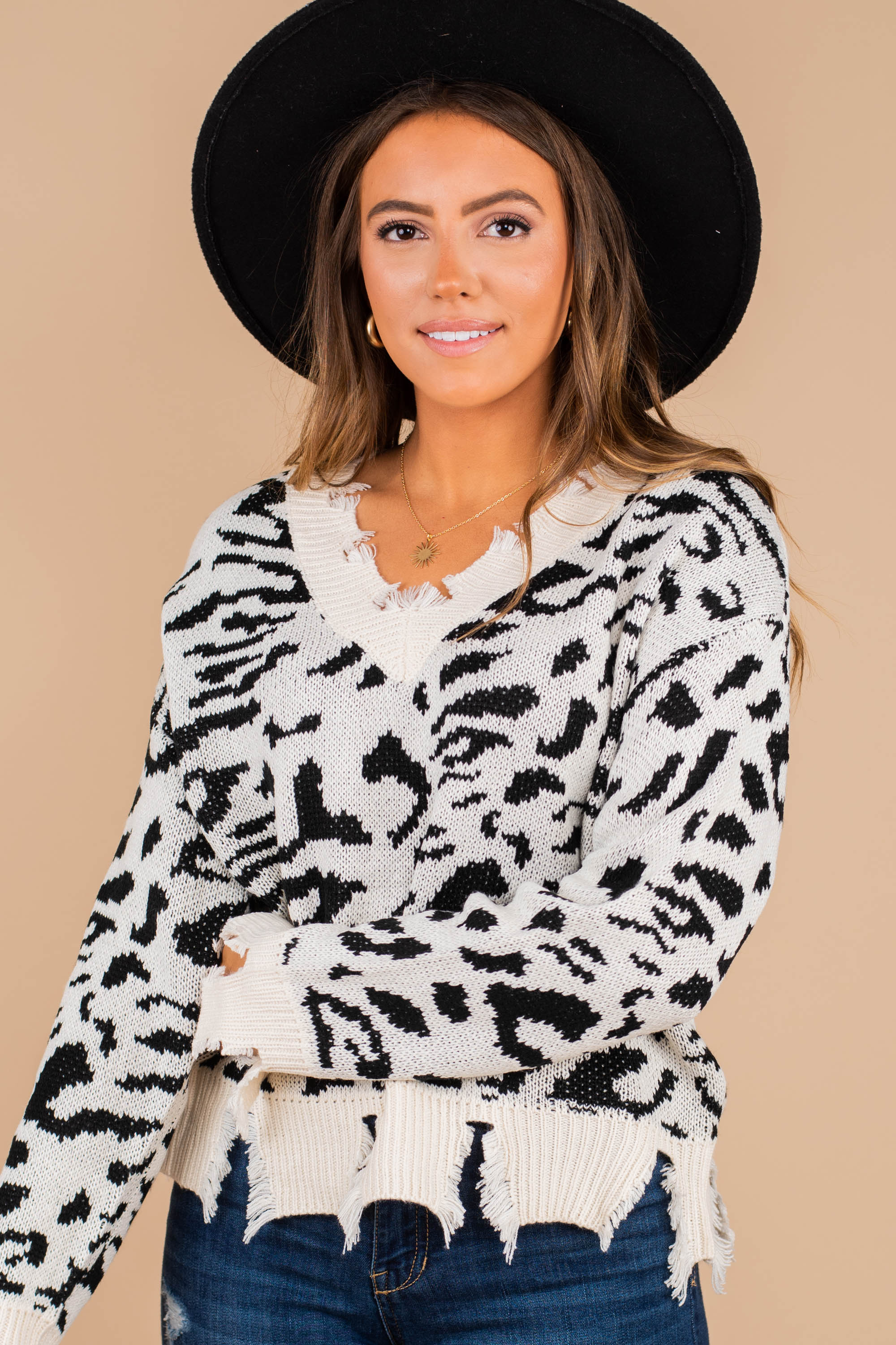 Big Personality Cream White Leopard Sweater