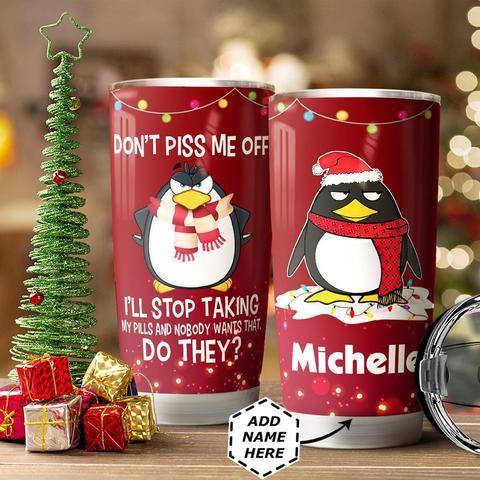 Penguin Christmas Personalized Stainless Steel Tumbler, Personalized Tumblers, Tumbler Cups, Custom Tumblers