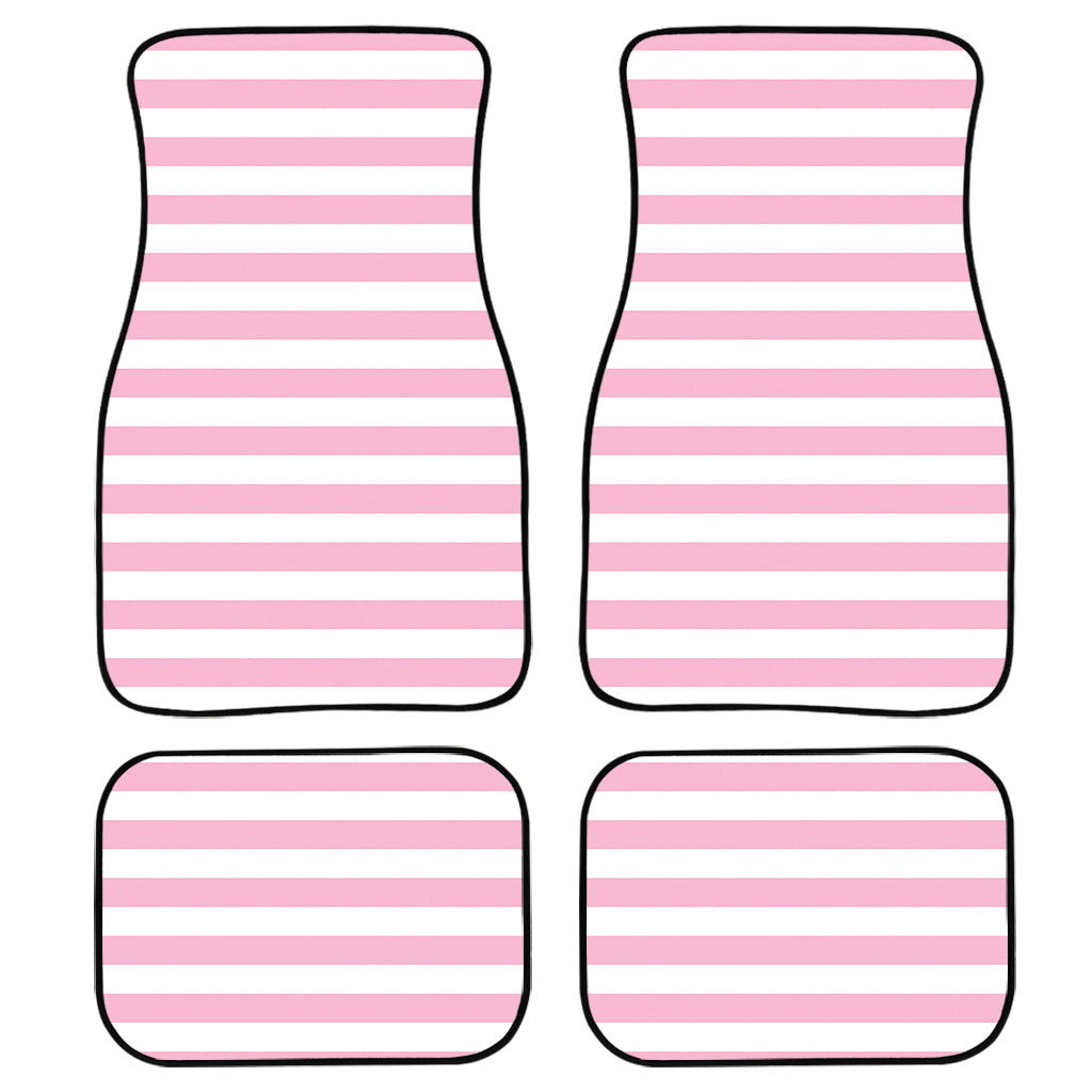 Pink And White Striped Pattern Print Front And Back Car Floor Mats, Front Car Mat