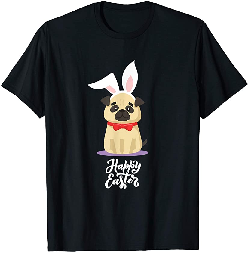 Pug Mom Easter Pug with Bunny Ears and Bow Tie for Egg Hunt T-Shirt