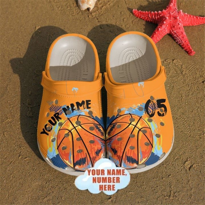 Basketball Crocss – Basketball Custom Name  Number Orange Clog Shoes