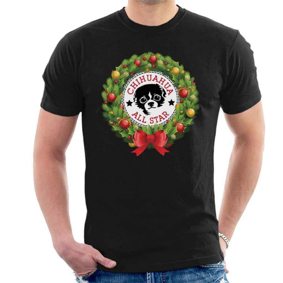 Chihuahua All Star Christmas Wreath Men’s T-Shirt