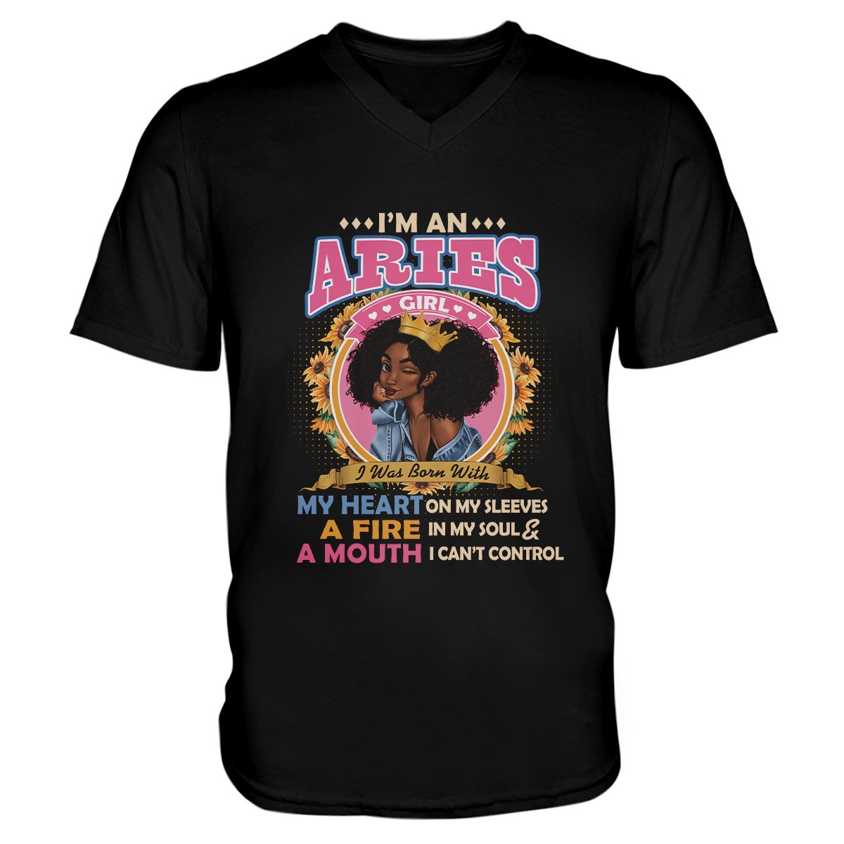 Black Queen Im A Aries Girl Ez13 1609 Men V-Neck T-Shirt