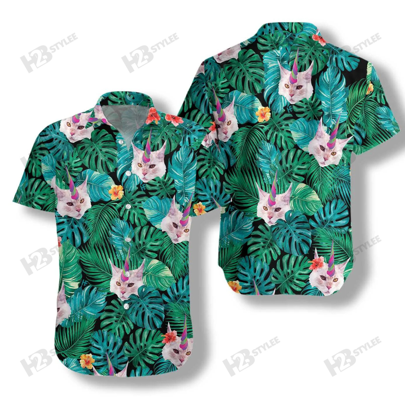 Unicorn Cat Summer Tropical Hawaii Aloha All Over Printed Hawaii Shirt Size S Ha76425