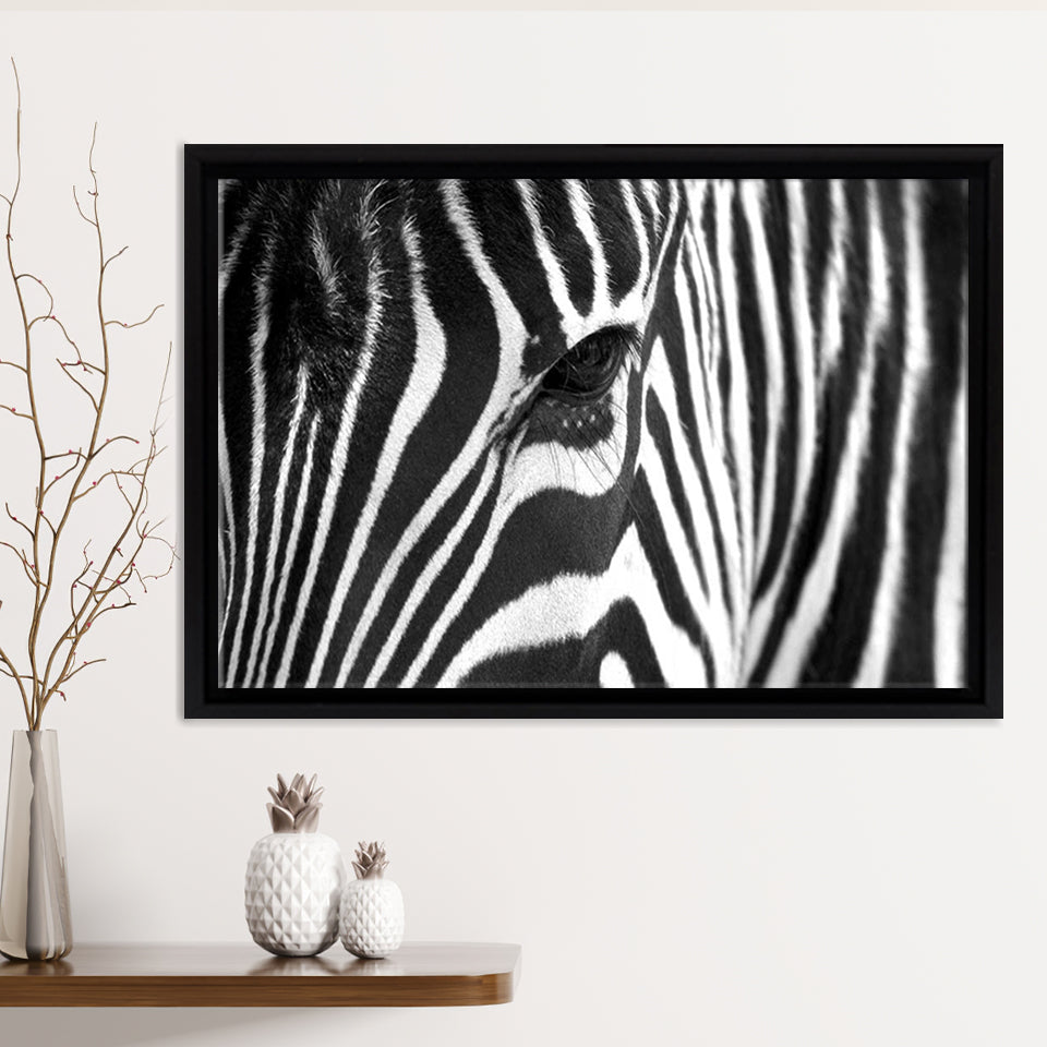 Black And White African Zebra Streaks Framed Canvas Print – Canvas Painting, Canvas Art, Wall Art, Wall Decor