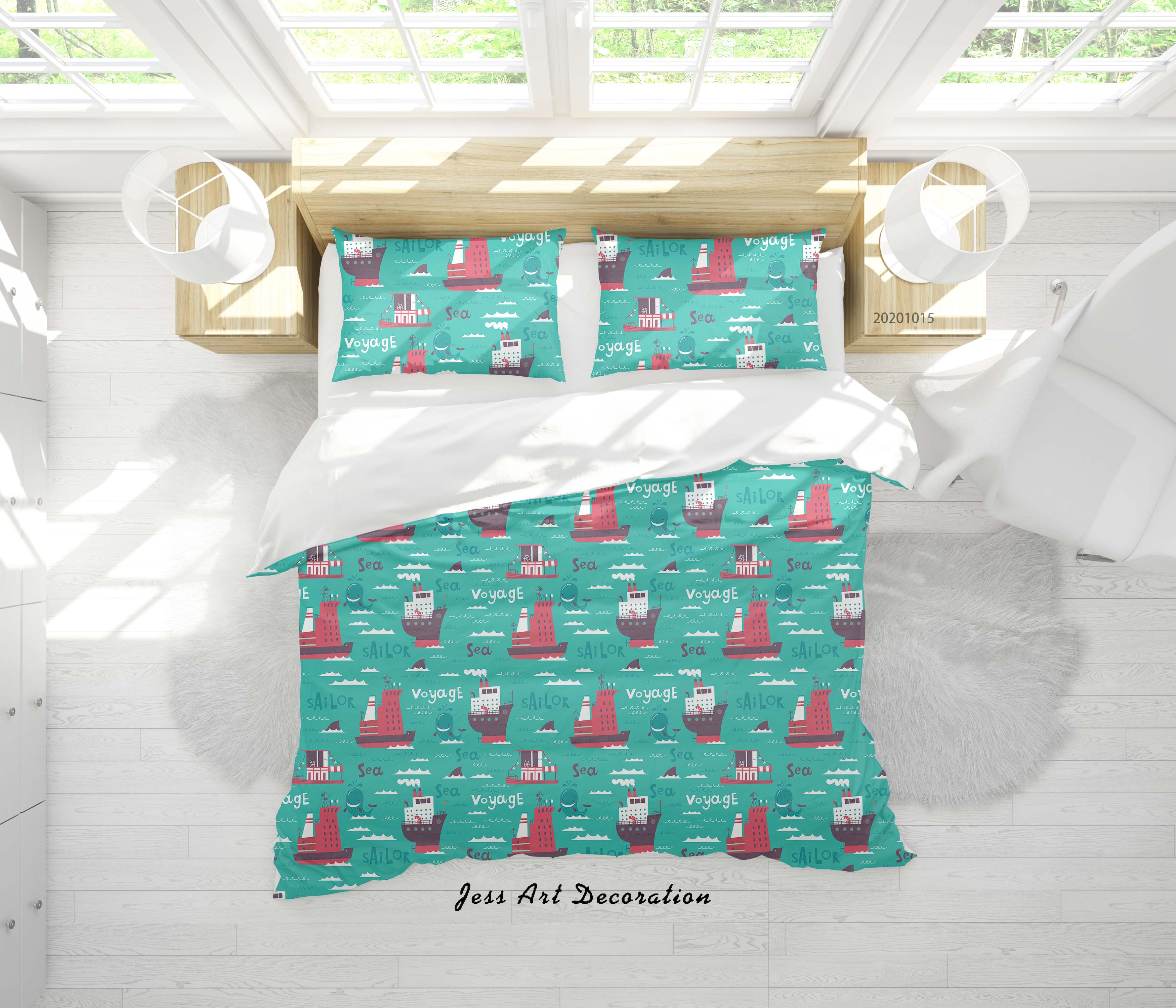 3D Cartoon Ships Whale Pattern Quilt Cover Set Bedding Set Duvet Cover Pillowcases Wj 9664