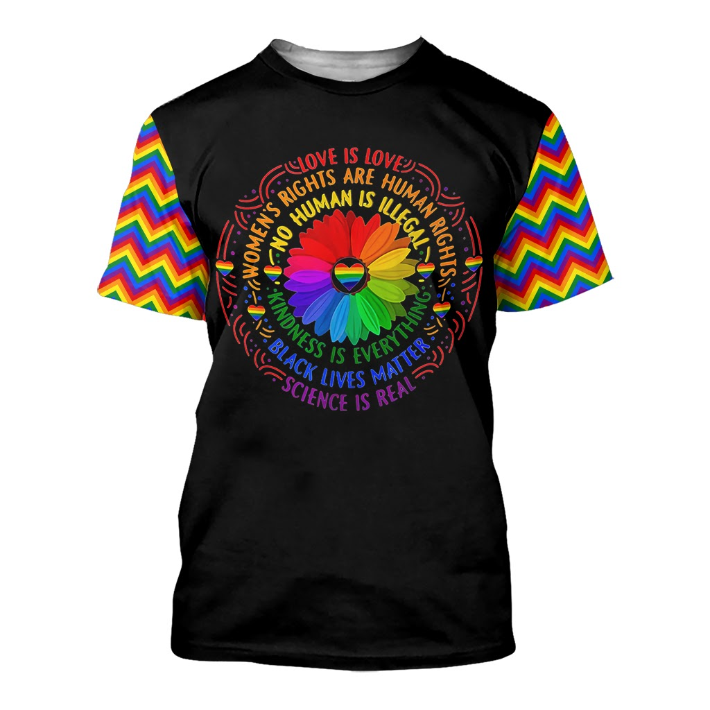 Rainbow Pride Shirt For Lgbt, Love Is Love, Human Rights Rainbow Shirt, Flower Heart Lgbt Shirt