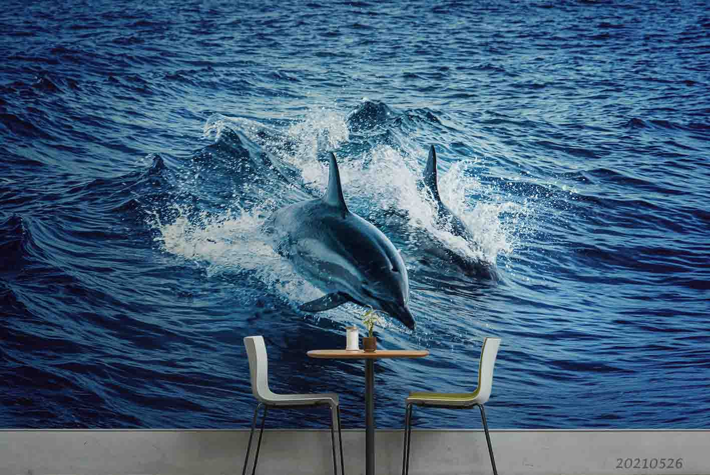 3D  Sea  Dolphin Wall Mural Wallpaper Sww439