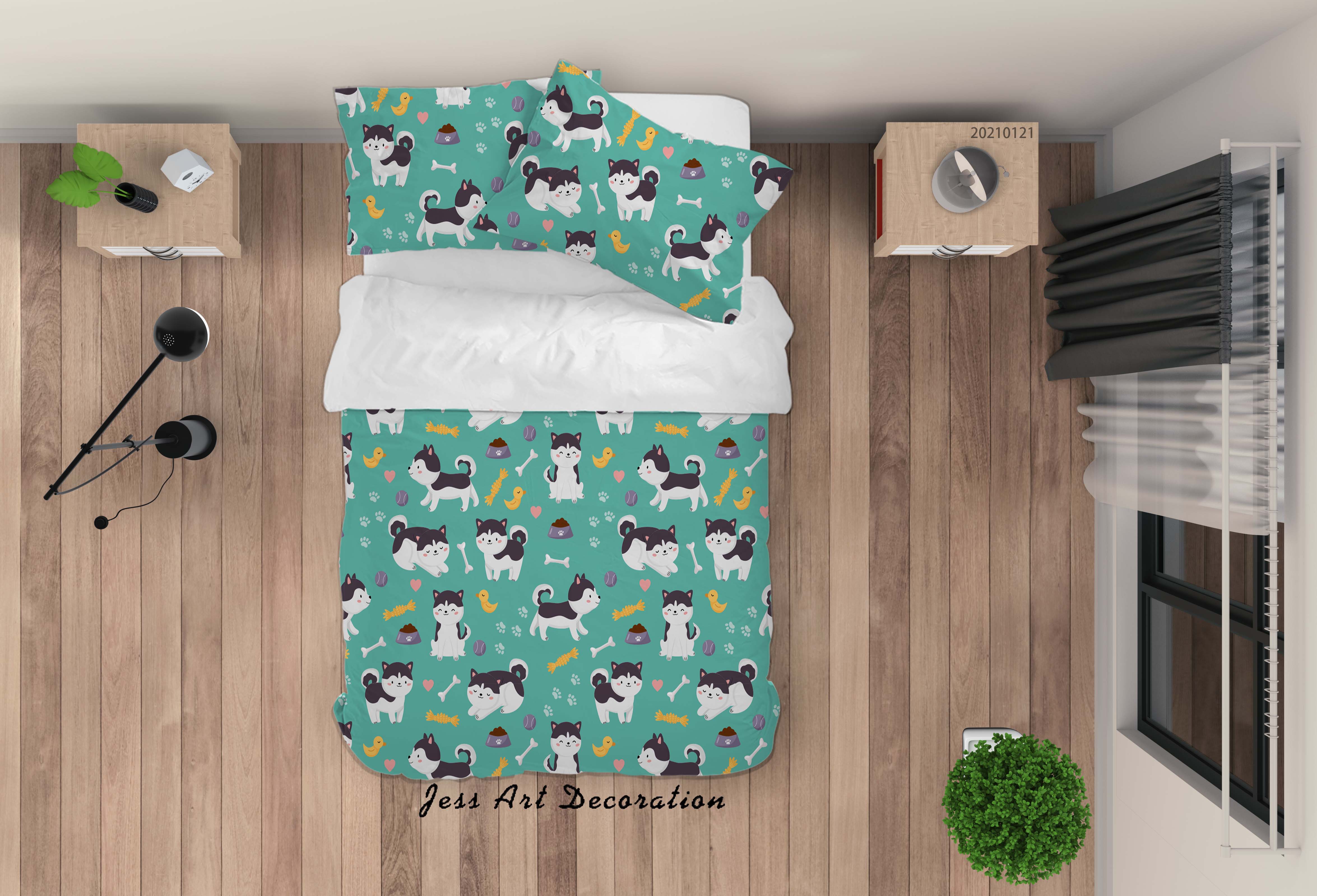 3D Hand Drawn Green Animal Dog Quilt Cover Set Bedding Set Duvet Cover Pillowcases 61