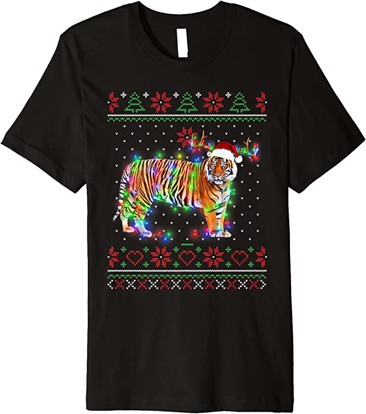 Tiger Animal Ugly Sweater Christmas Puppy Animal Lover Premium T-Shirt