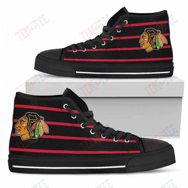 Mens Womens Chicago Blackhawks High Top Shoes Edge Straight Perfect Circle Shoes TMT287