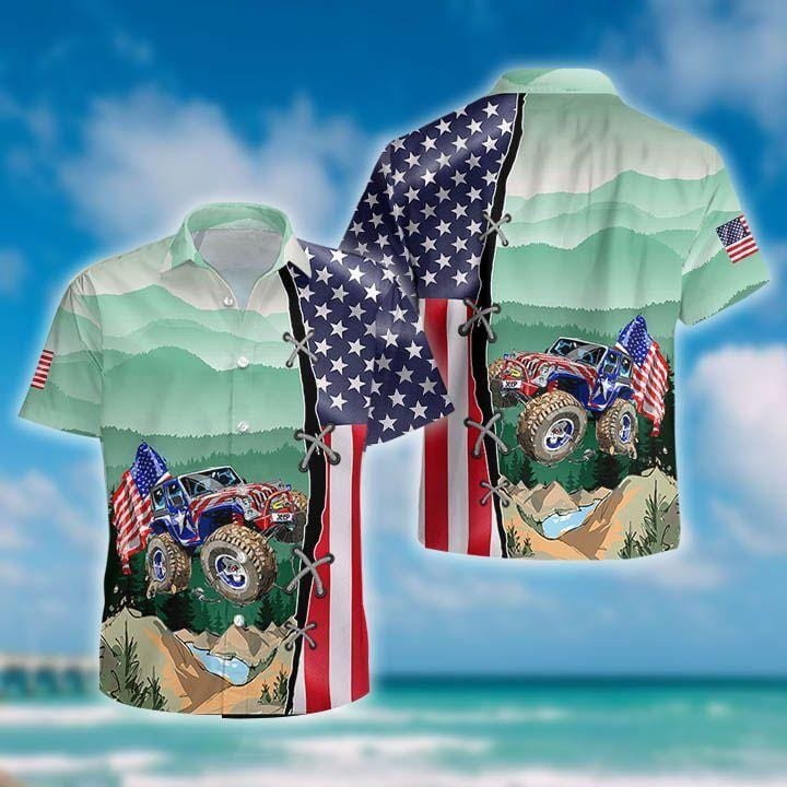 American Flag I Like Big Jeeps And Cannot Lie Unisex Hawaii Aloha Shirts Ha46056