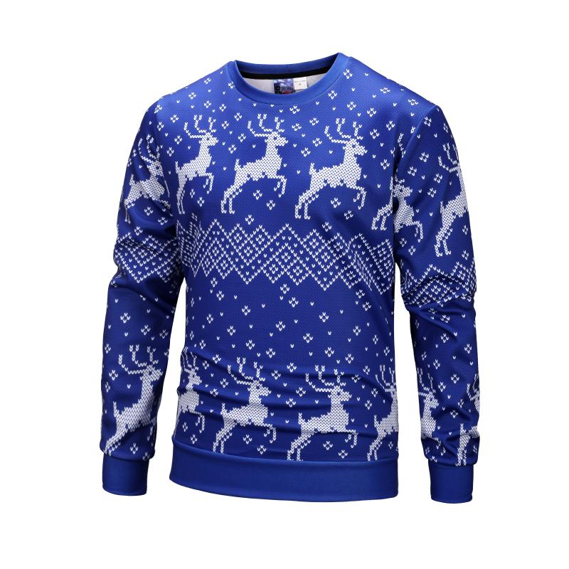 Christmas Sweatshirts – Cute Christmas Deer Striped Pattern Icon Blue 3D Sweatshirt