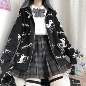 Black Cartoon Bear Hoodie Streetwear Hip Hop Women Gothic Sweatshirts Casual Autumn High Street Hoodies Funny Harajuku Tops Male alx