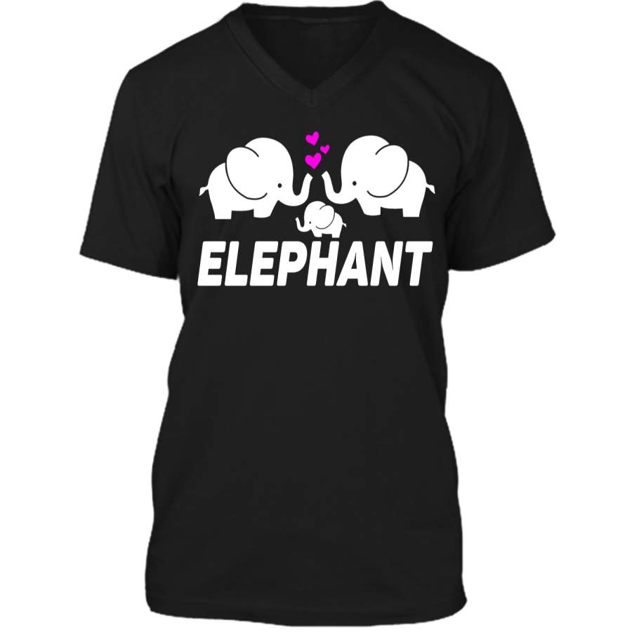 Men_s Women_s T Shirt Three Elephants Family Mens Printed V-Neck T