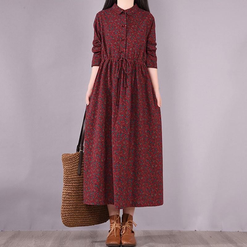 Women Cotton Linen Casual Dress New Arrival 2021 Spring Vintage Style Peter Pan Collar Loose Ladies A-line Long Dresses S3677 alx