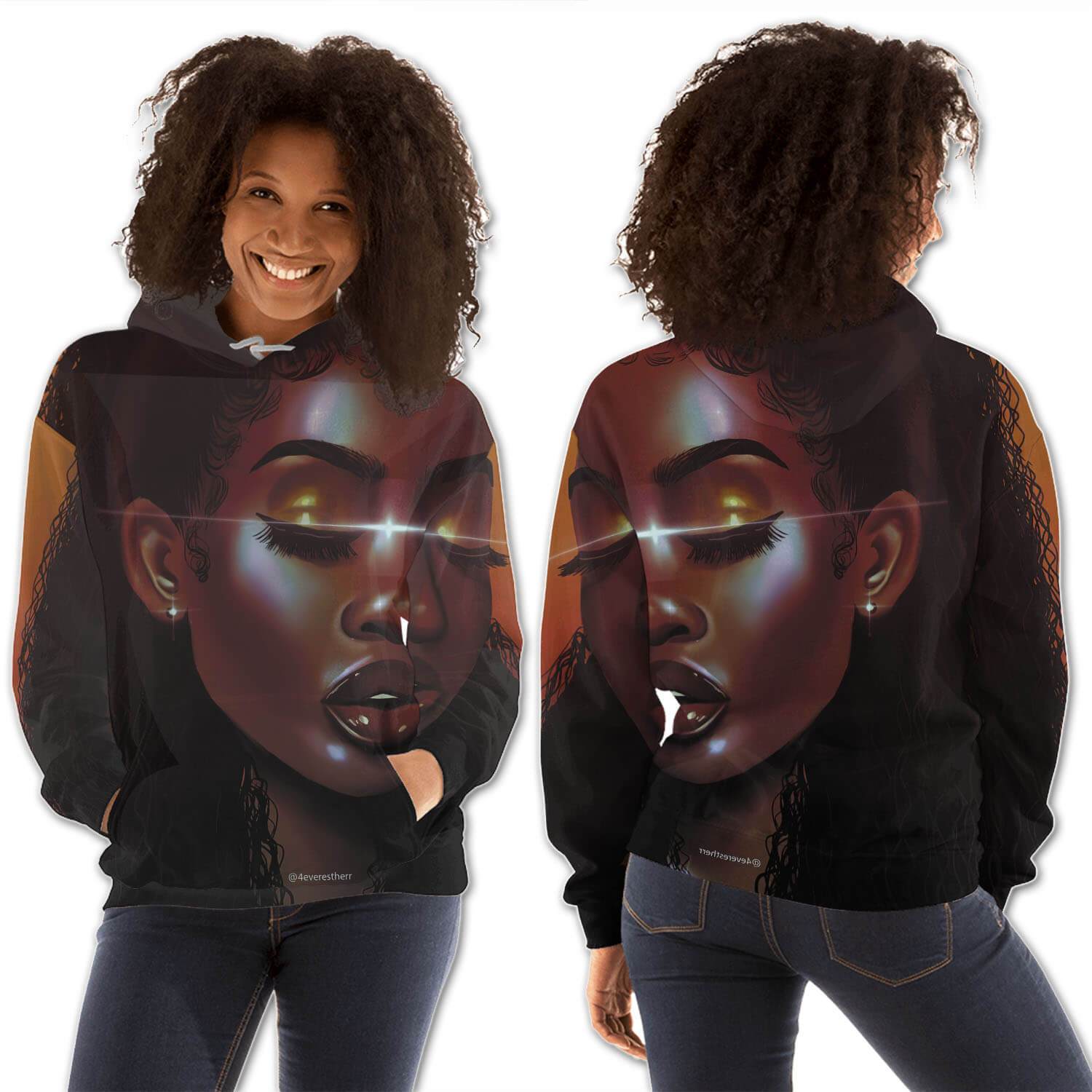 African American Hoodies Pretty Black American Woman All Over Print Womens Hooded Sweatshirt Black History Clothing BPS12510