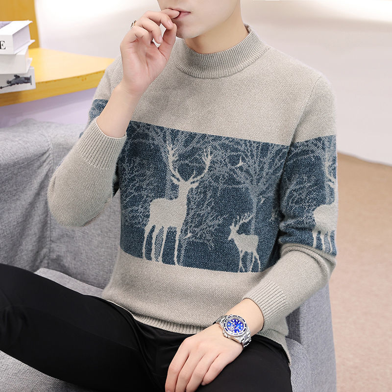 Stylish Printed O-Neck Knitted Spliced Loose Korean Sweater Men’s Clothing 2022 Autumn New Casual Pullovers All-match Warm Tops alx