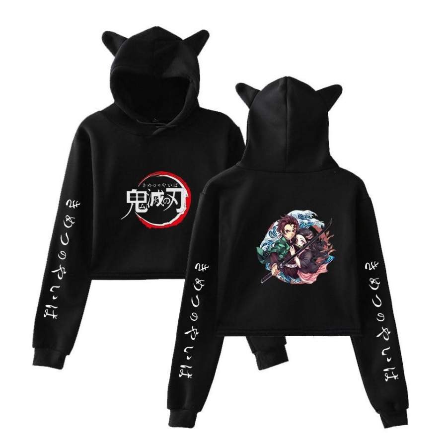 Demon Slayer Bunny Cropped Tanjiro and Nezuko hoodie