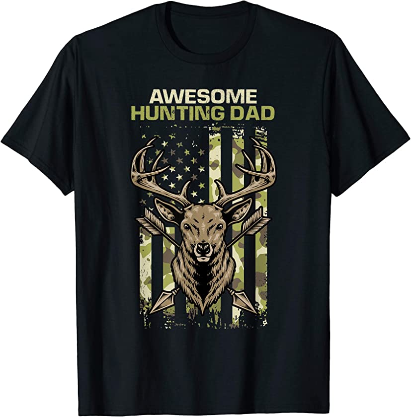 Awesome Hunting Dad Vintage Camouflage American Flag Hunter T-Shirt