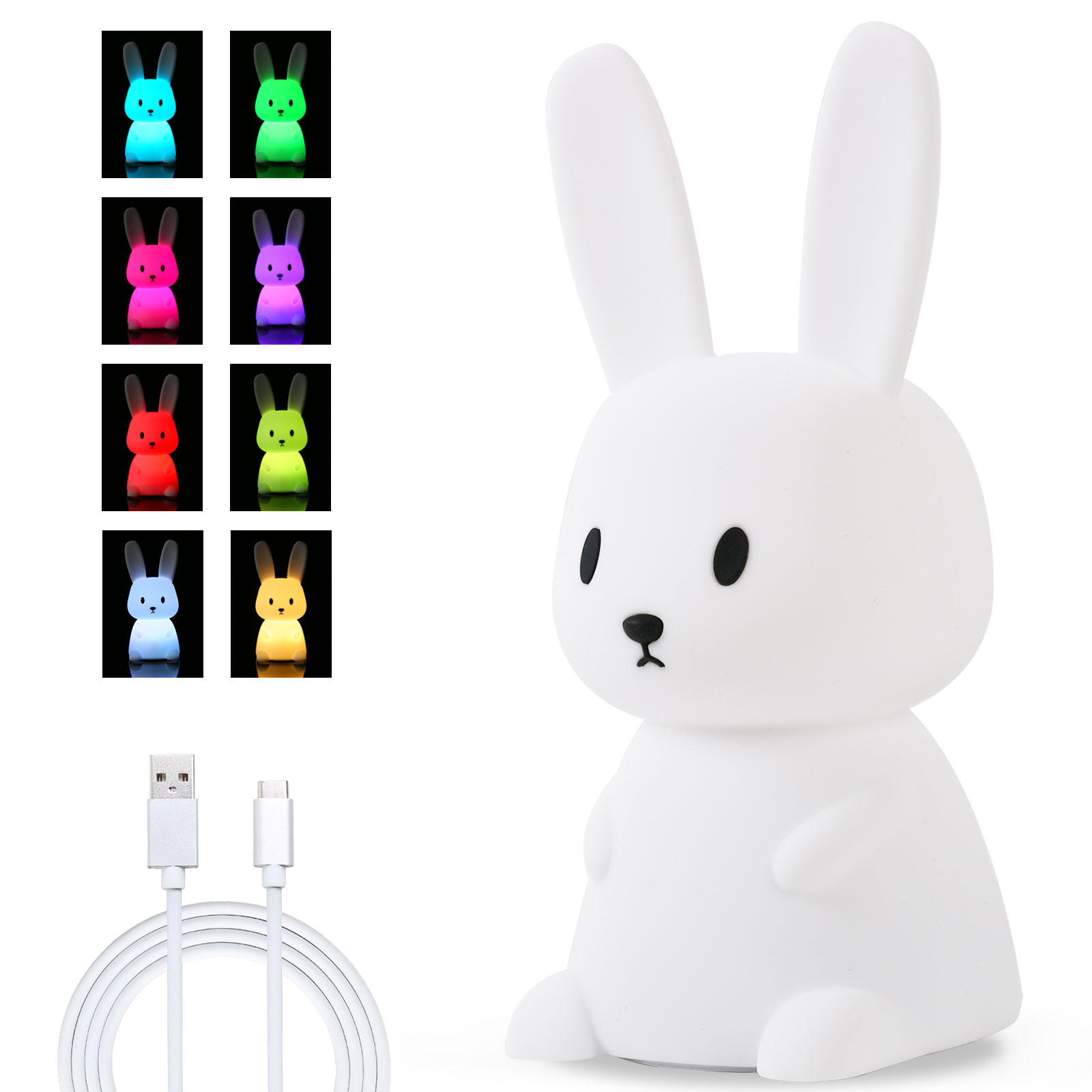 Cute Bunny Silicone Night Light Creative Pat Lamp Touch Sensor USB Rechargeable 7 Colors LED Night Lamp For Room Bedroom Bedside alx