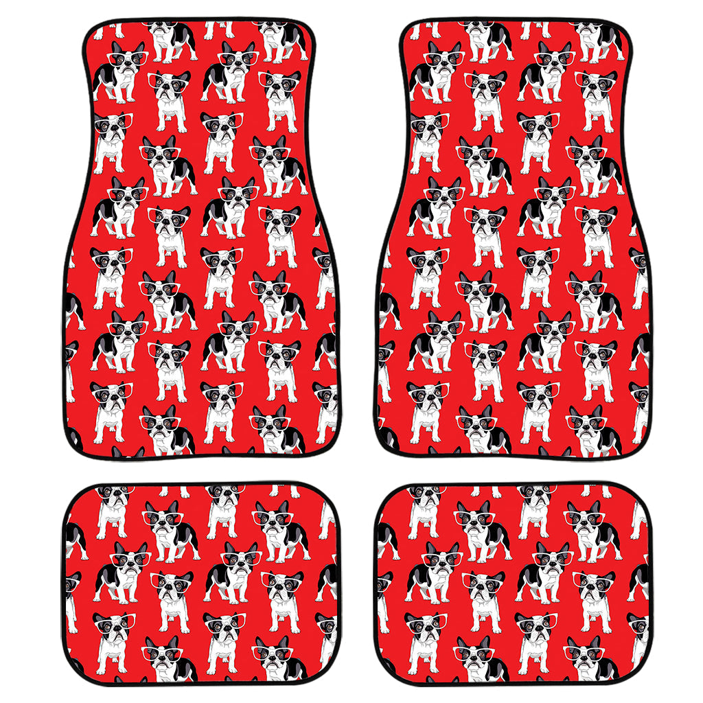 French Bulldog With Glasses Print Front And Back Car Floor Mats, Front Car Mat