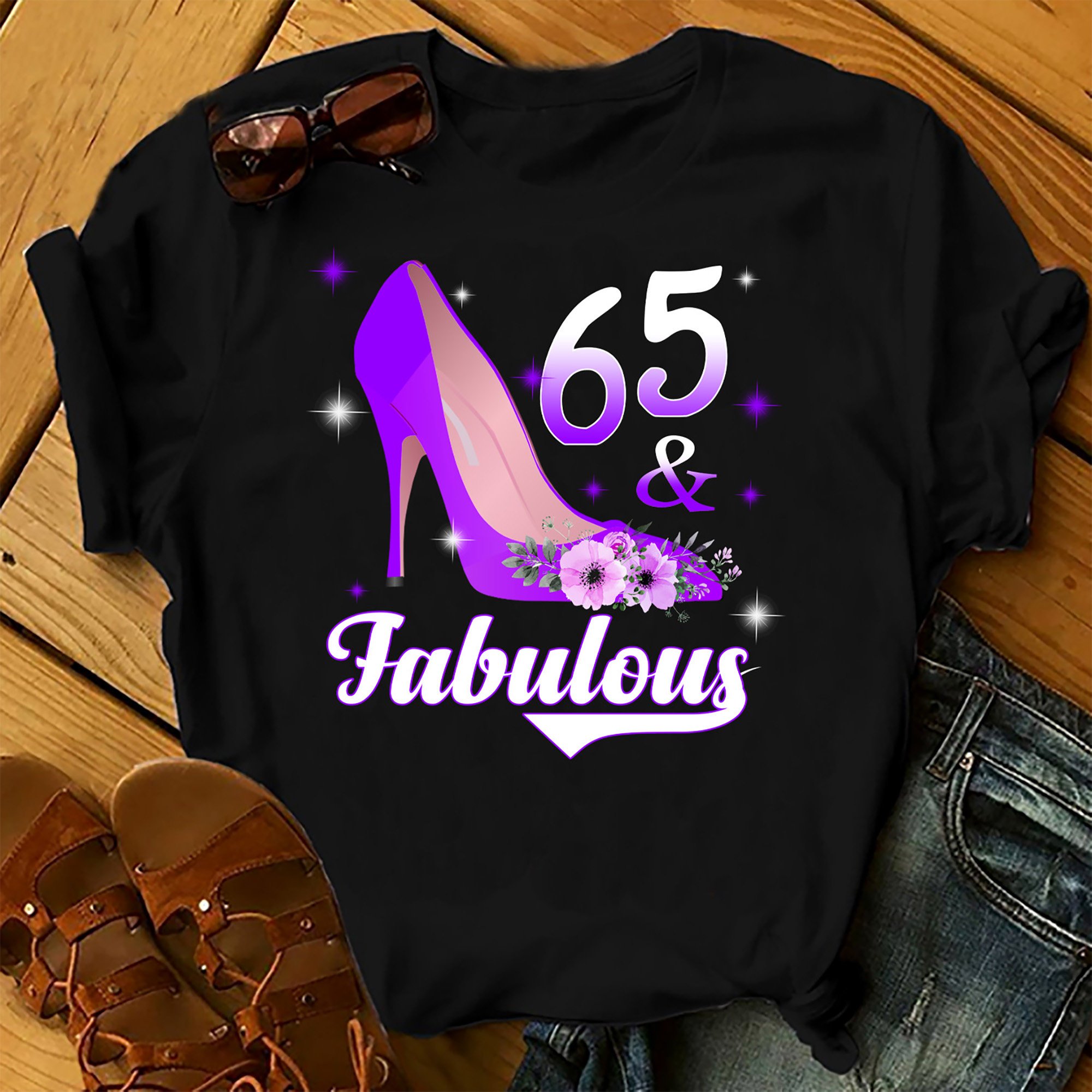 65 And Fabulous – Shirts Women, Birthday T Shirts, Summer Tops, Beach T Shirts