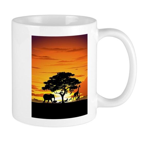 Wild Animals On African Savannah Sunset Mug